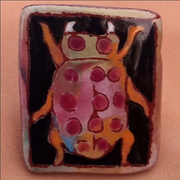 c'94 WASHINGTON LEDESMA HandMade Terracotta Beetle Brooch Wearable Pottery Art - Picture 2 of 12